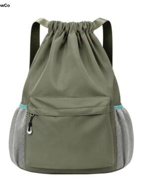 Waterproof Drawstring Backpack Nylon Gym Bag with Bottle Pocket